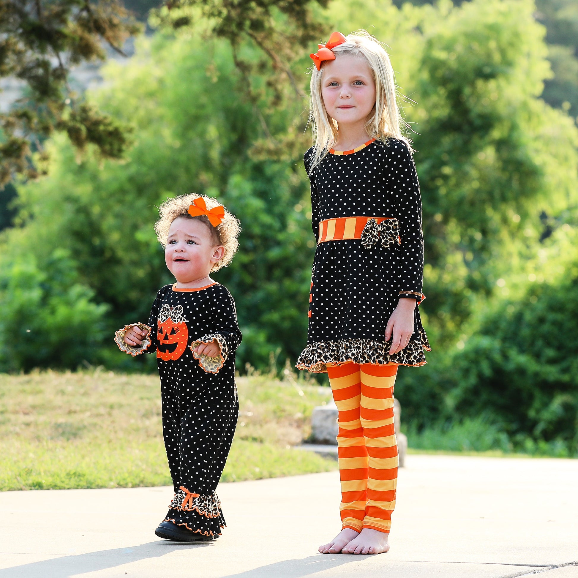 AnnLoren Baby Girls Orange pumpkin Jack O Lantern Halloween Romper - Craze Trends