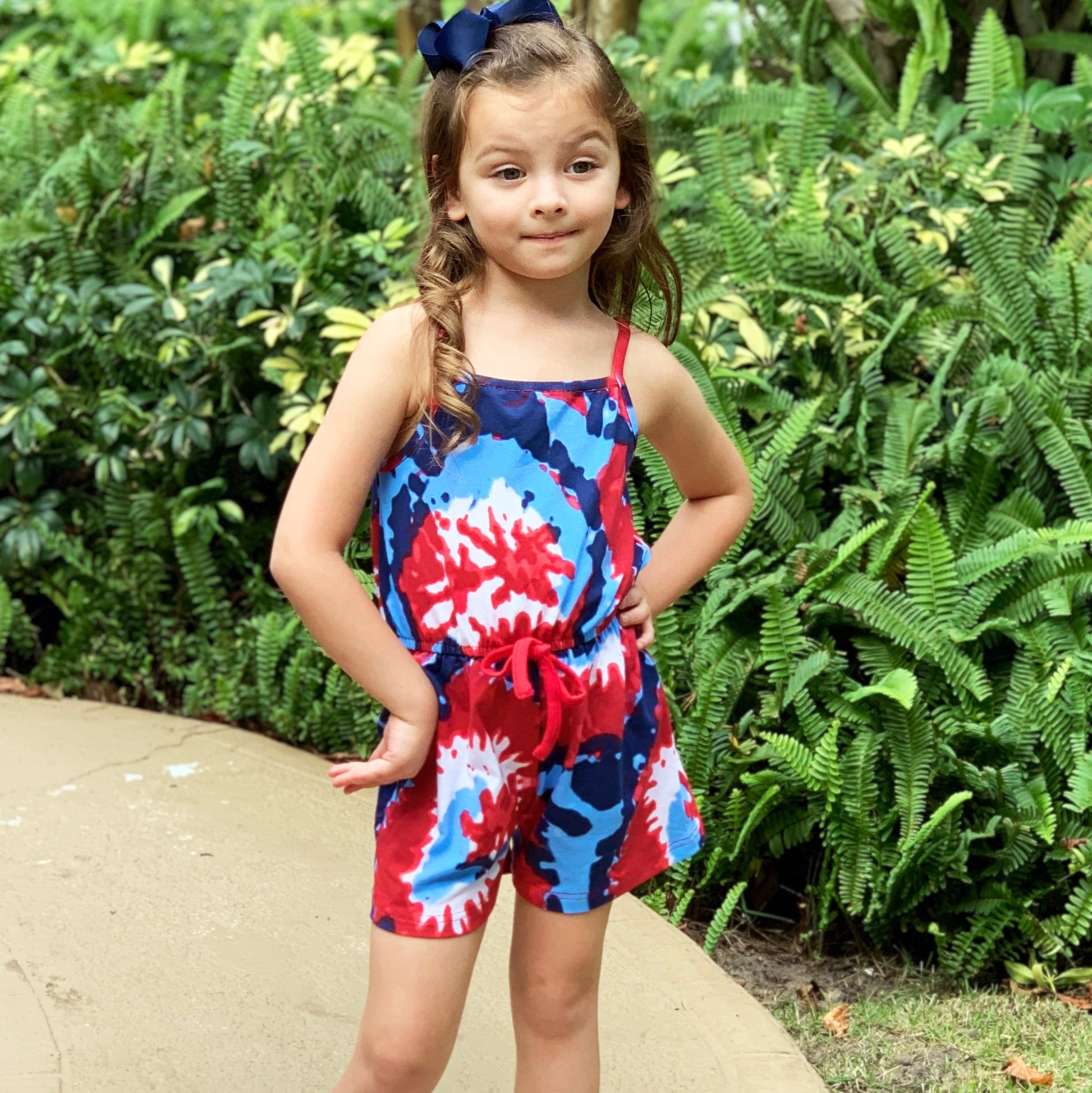 AnnLoren Girls Tie Dye 4th of July Shorts Jumpsuit Summer Romper - Craze Trends