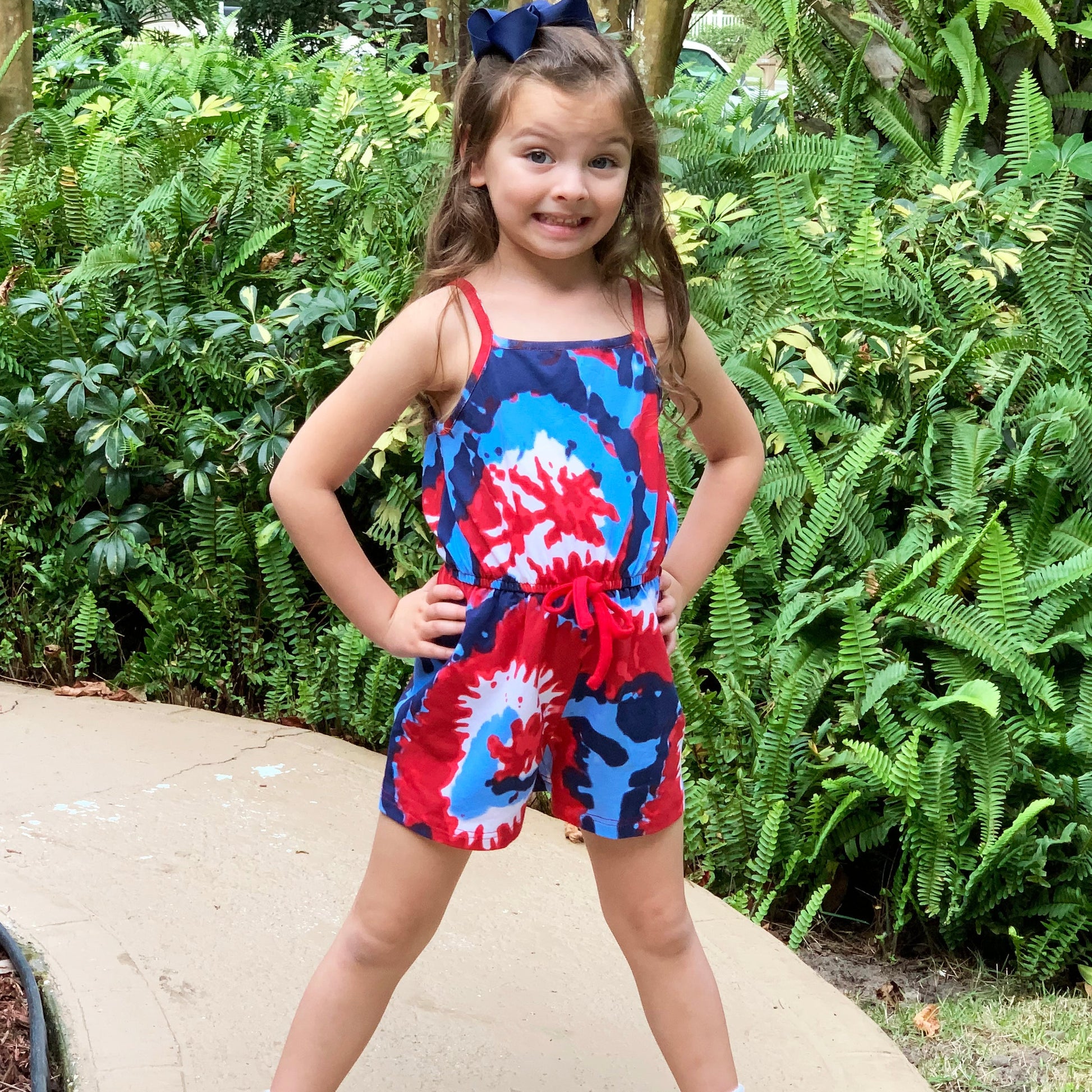 AnnLoren Girls Tie Dye 4th of July Shorts Jumpsuit Summer Romper - Craze Trends