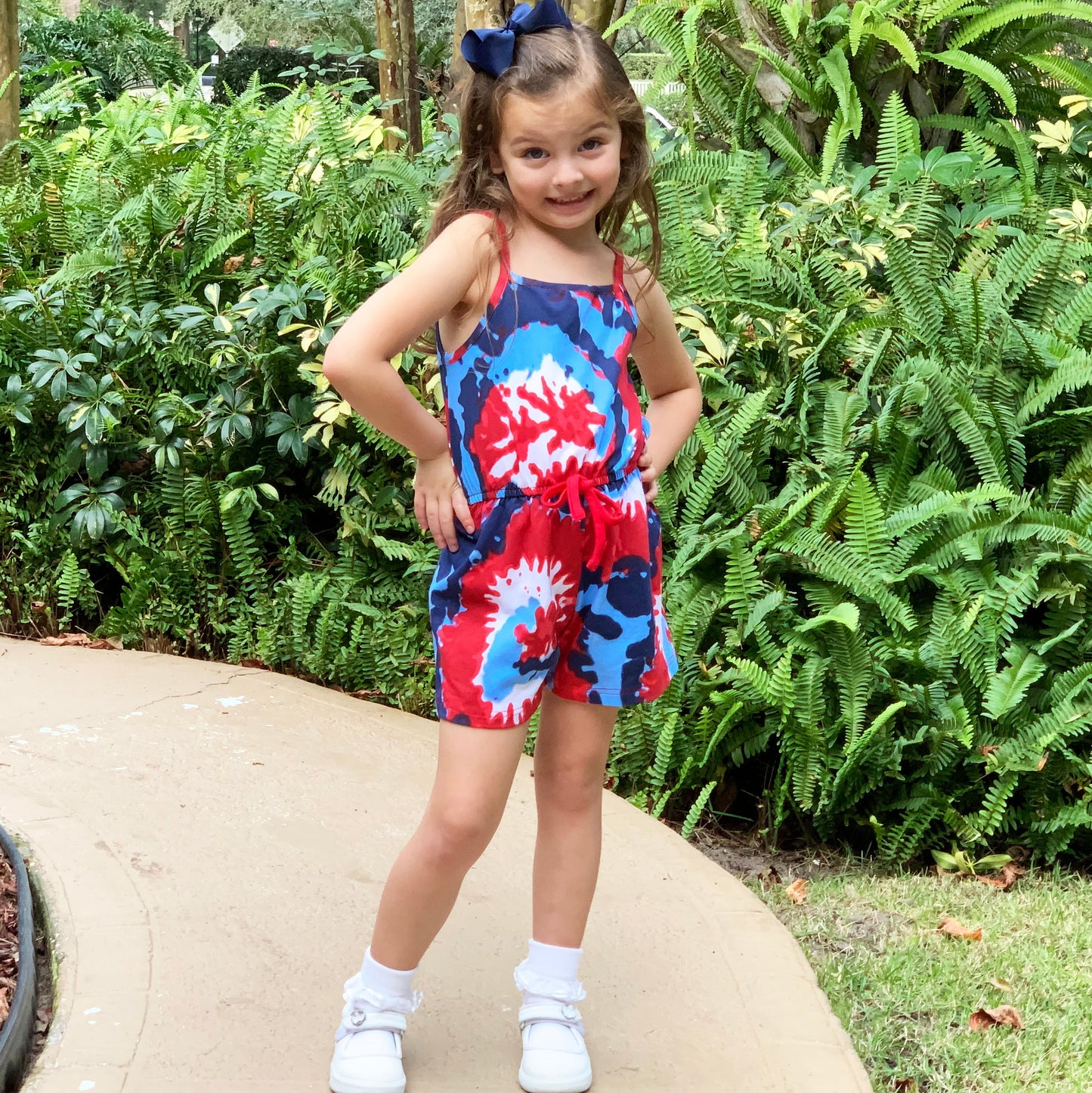 AnnLoren Girls Tie Dye 4th of July Shorts Jumpsuit Summer Romper - Craze Trends