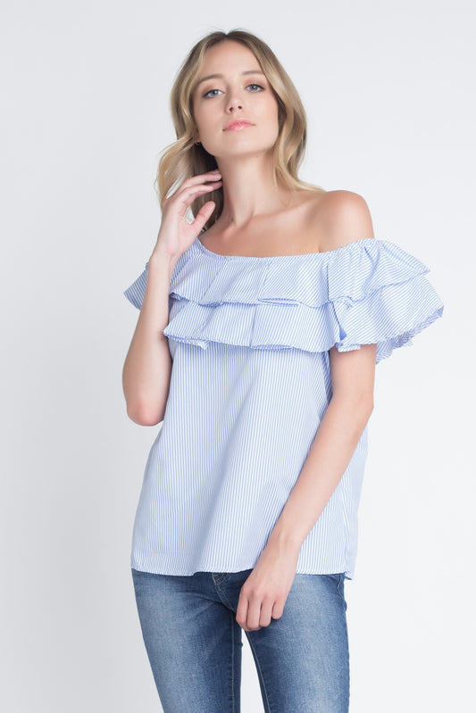 Women's Striped Off Shoulder Ruffle Stripe Blouse - Craze Trends