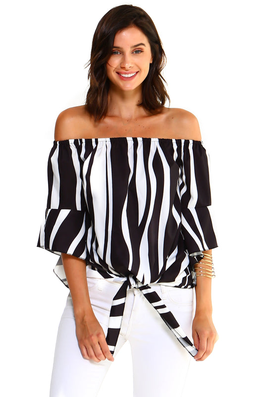 Women's Strapless Striped Bandage Blouse - Craze Trends