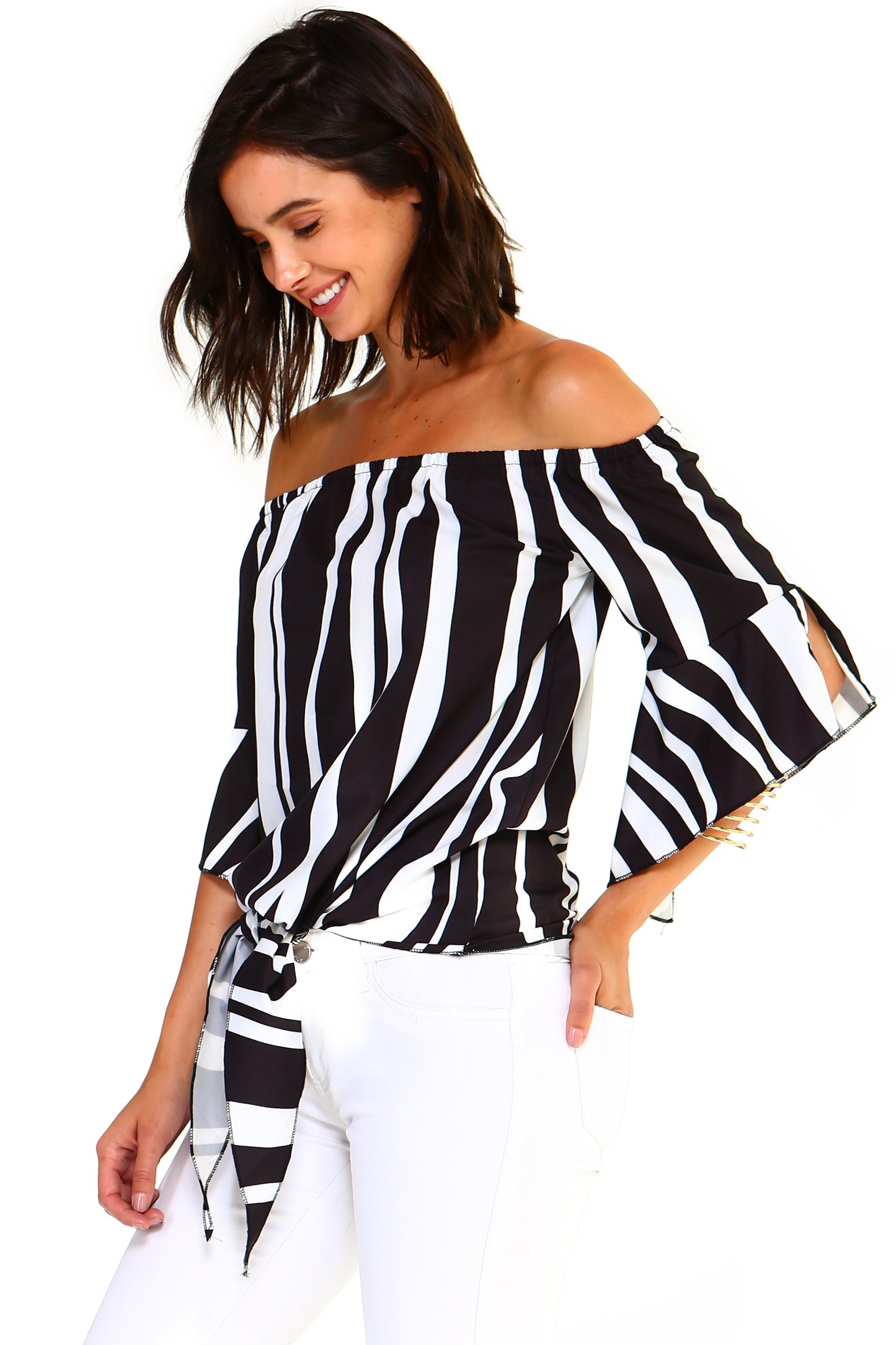 Women's Strapless Striped Bandage Blouse - Craze Trends