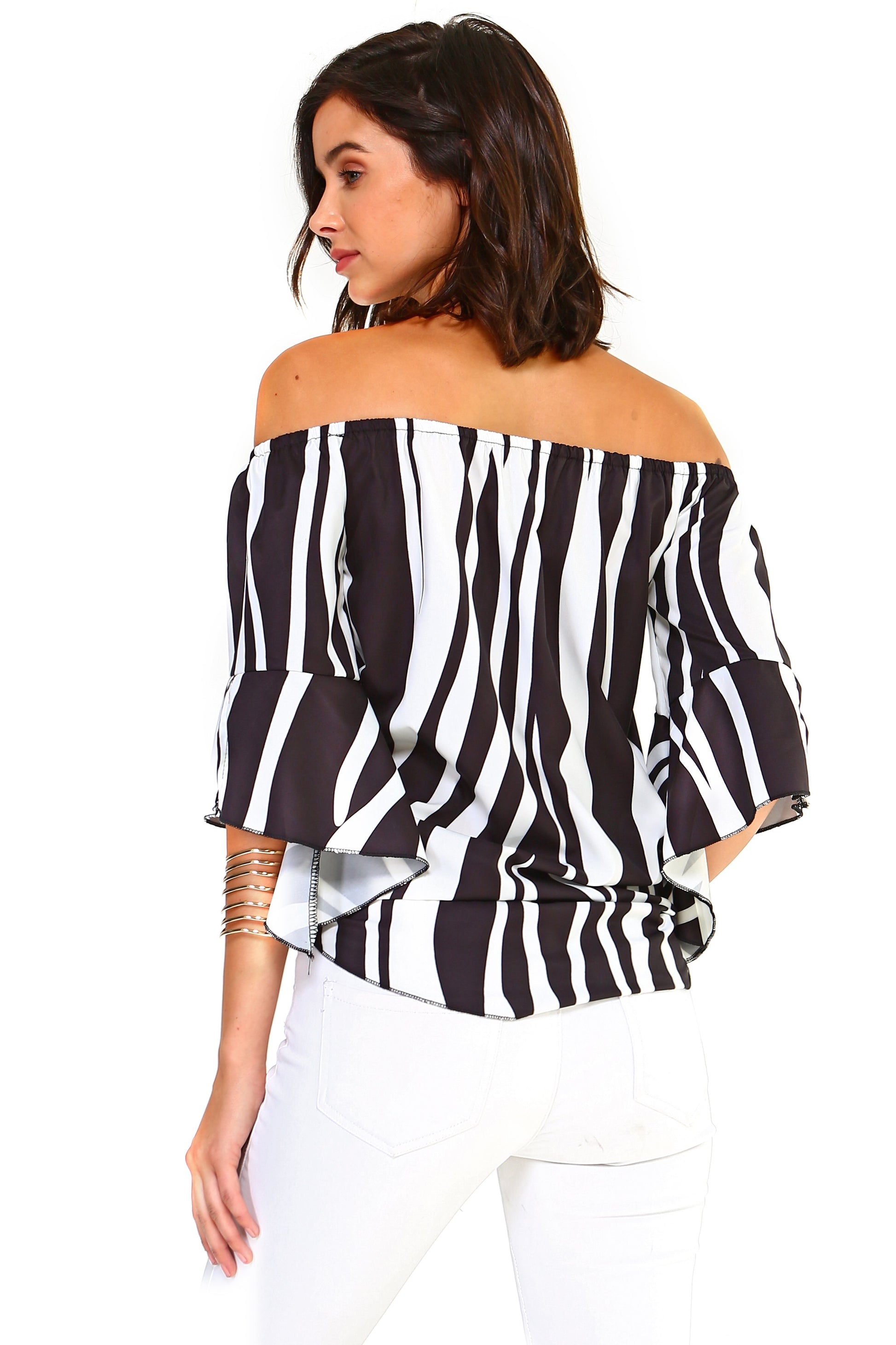 Women's Strapless Striped Bandage Blouse - Craze Trends