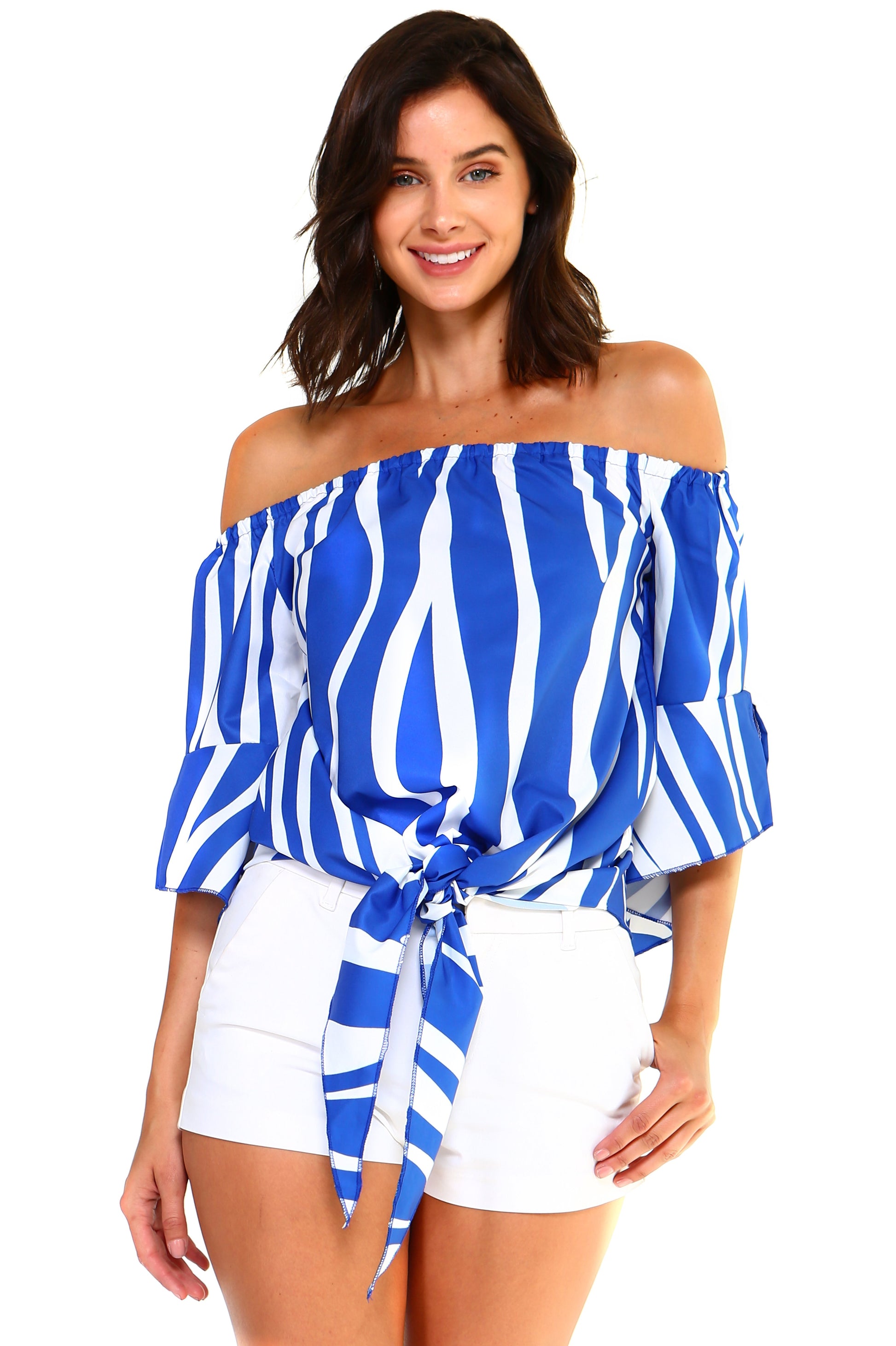 Women's Strapless Striped Bandage Blouse - Craze Trends