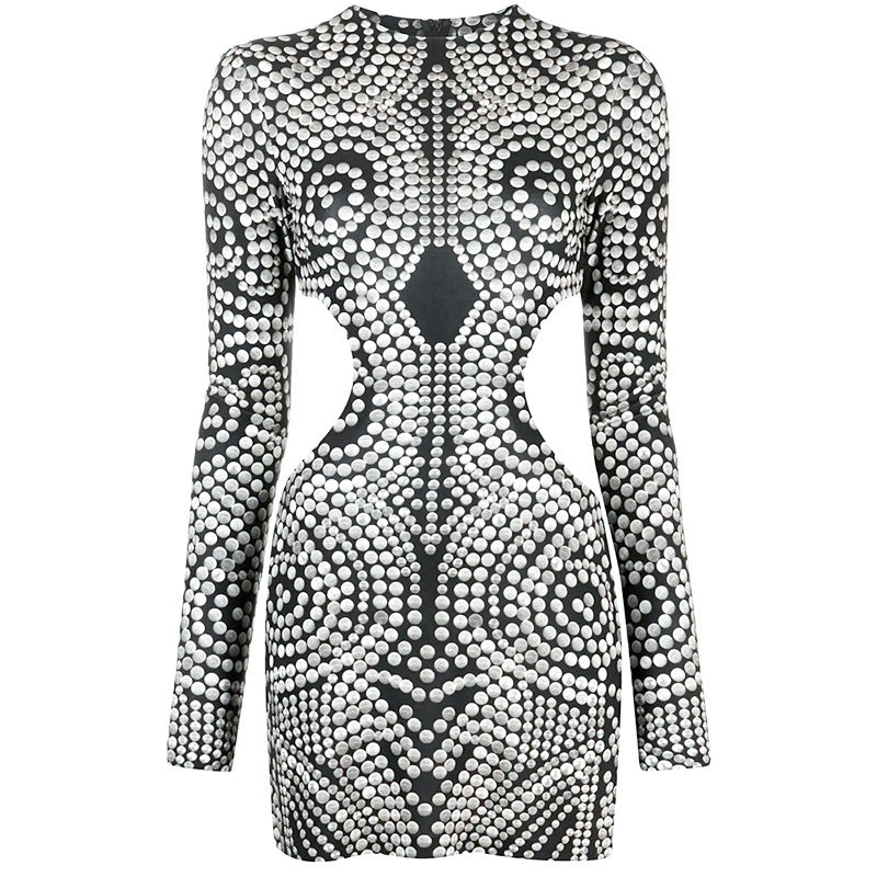 Women Clothing Early Autumn Sexy Print Long Sleeve Round Neck Sheath - Craze Trends