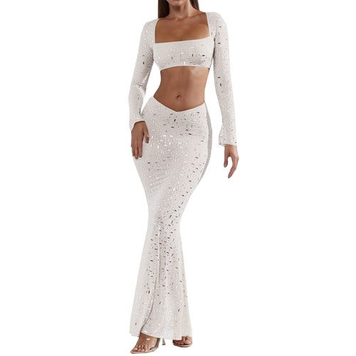 Women Clothes Sexy Rhinestone Top Mermaid Skirt Skirt Set - Craze Trends