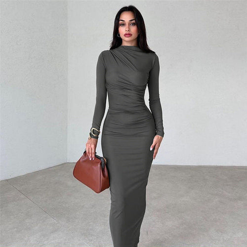 Autumn Winter Women Clothing Round Neck Long Sleeve Slim Sheath Solid - Craze Trends