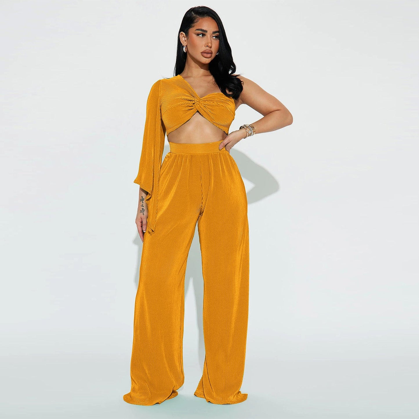 Autumn Sexy Shoulder Long Sleeve Top Trousers Two Piece Set - Craze Trends