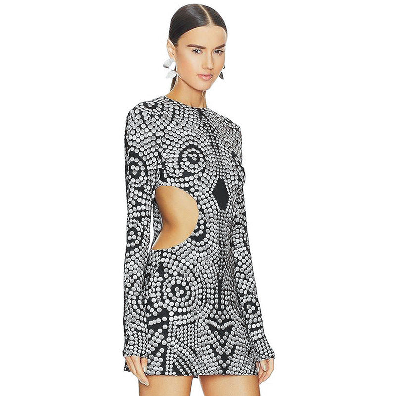 Women Clothing Early Autumn Sexy Print Long Sleeve Round Neck Sheath - Craze Trends