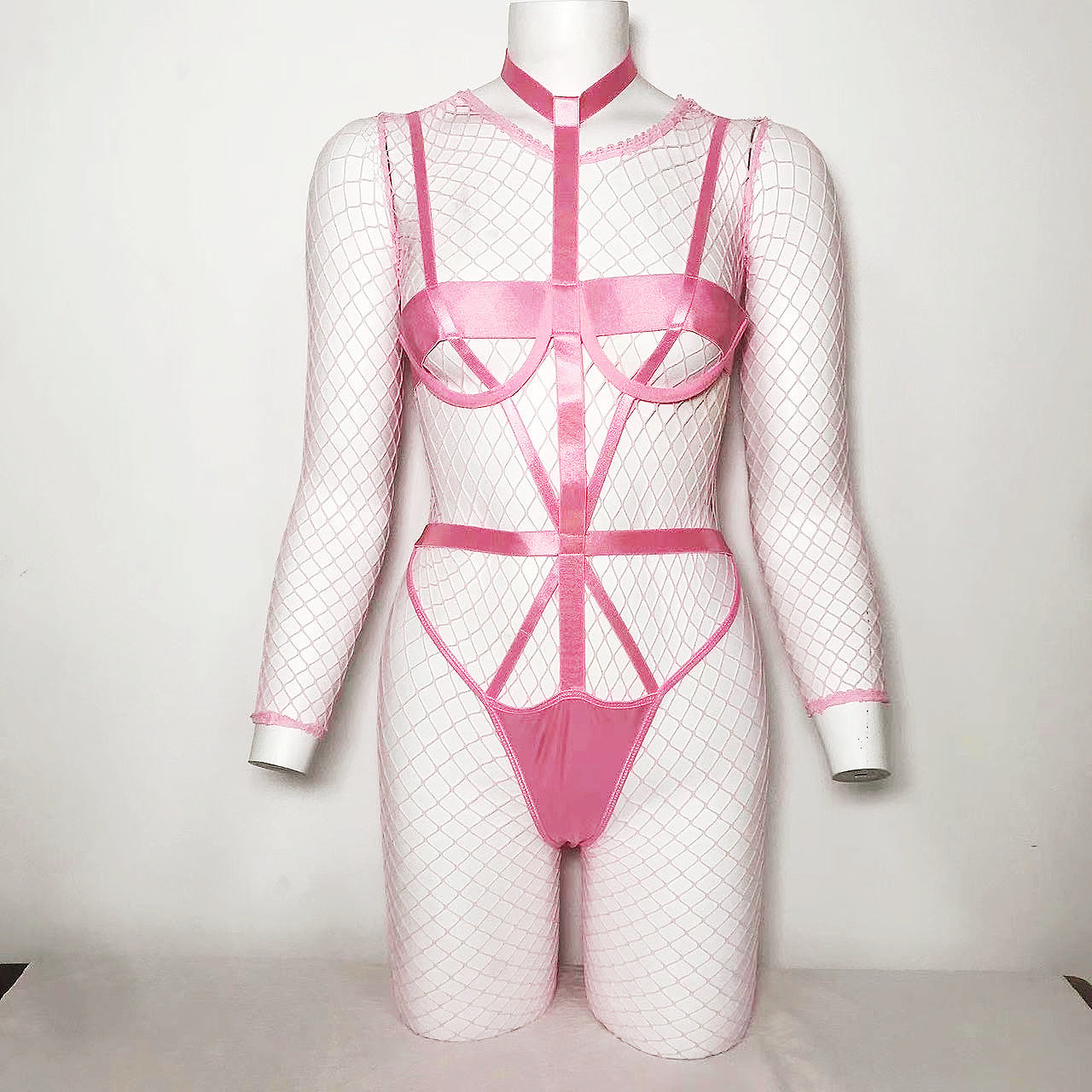 Sexy Lingerie Pink Fishnet Dew Charming Cute Girl Jumpsuit Two Piece - Craze Trends