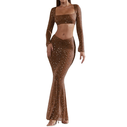 Women Clothes Sexy Rhinestone Top Mermaid Skirt Skirt Set - Craze Trends