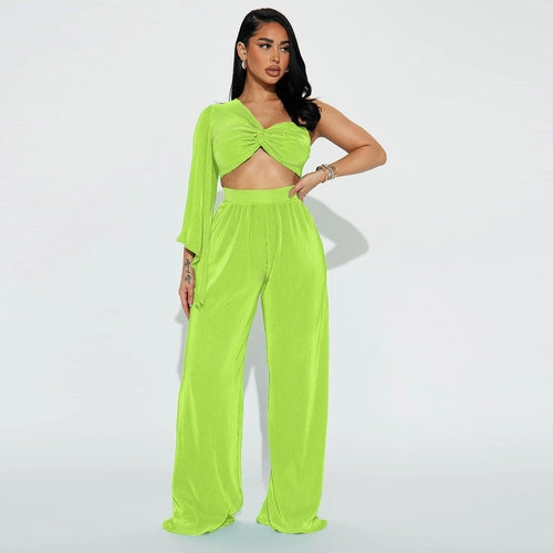 Autumn Sexy Shoulder Long Sleeve Top Trousers Two Piece Set - Craze Trends