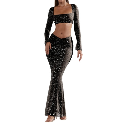 Women Clothes Sexy Rhinestone Top Mermaid Skirt Skirt Set - Craze Trends