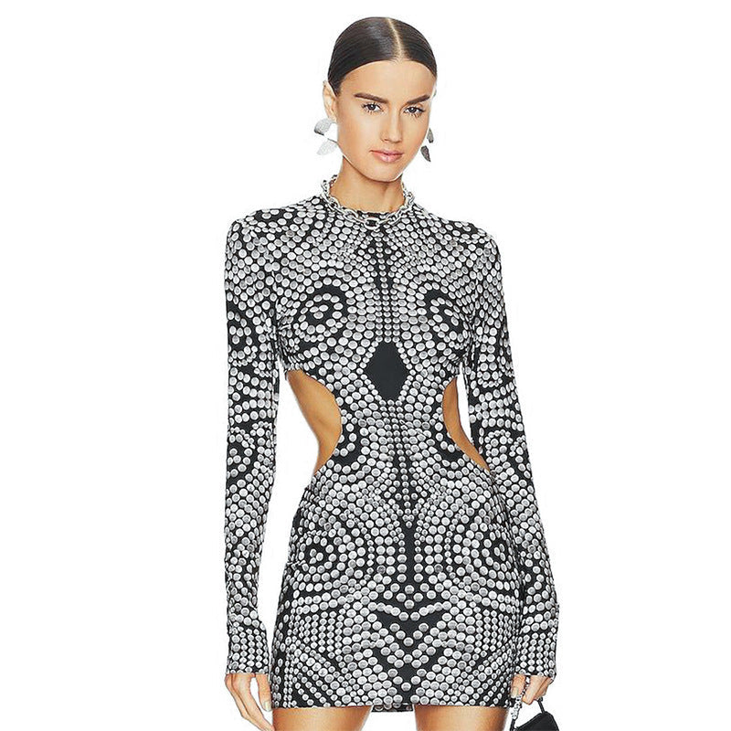 Women Clothing Early Autumn Sexy Print Long Sleeve Round Neck Sheath - Craze Trends