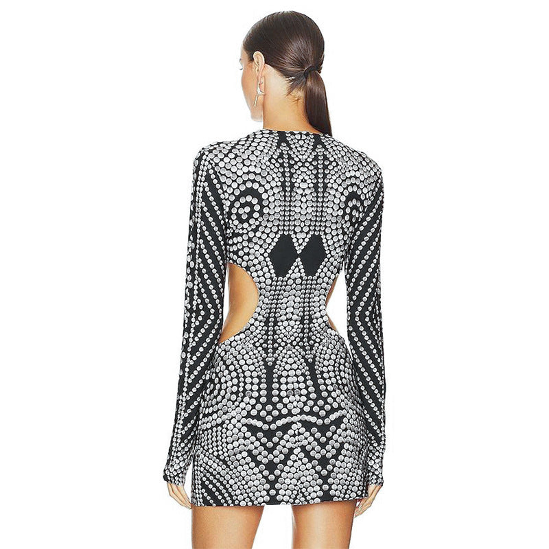 Women Clothing Early Autumn Sexy Print Long Sleeve Round Neck Sheath - Craze Trends