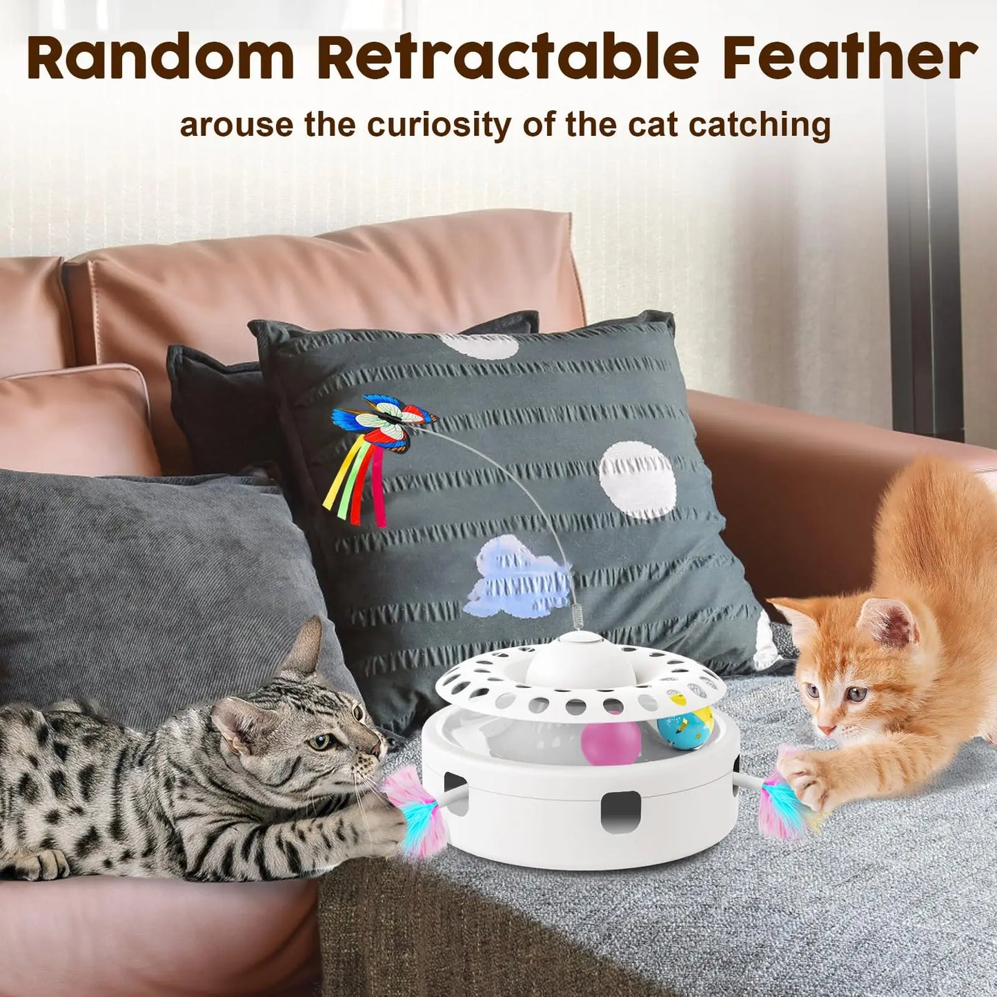 Interactive 3-in-1 Cat Toy with Butterfly, Feather & Ball Track - Craze Trends