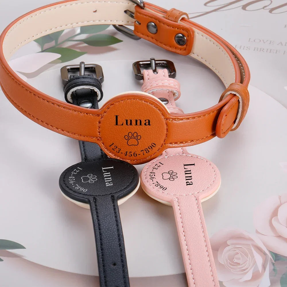 Personalized Leather Pet Collar with Anti-lost Airtag Case - Craze Trends