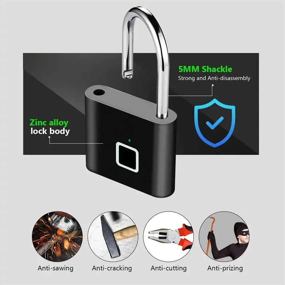 Smart Fingerprint Padlock USB Charging Waterproof - Craze Trends