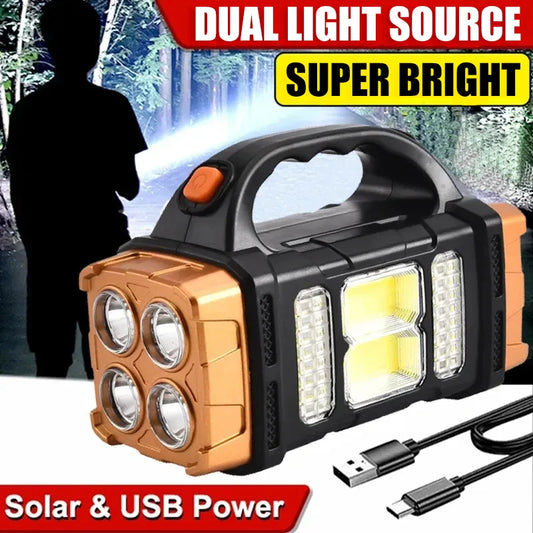 Portable Solar LED Flashlight with COB Work Light