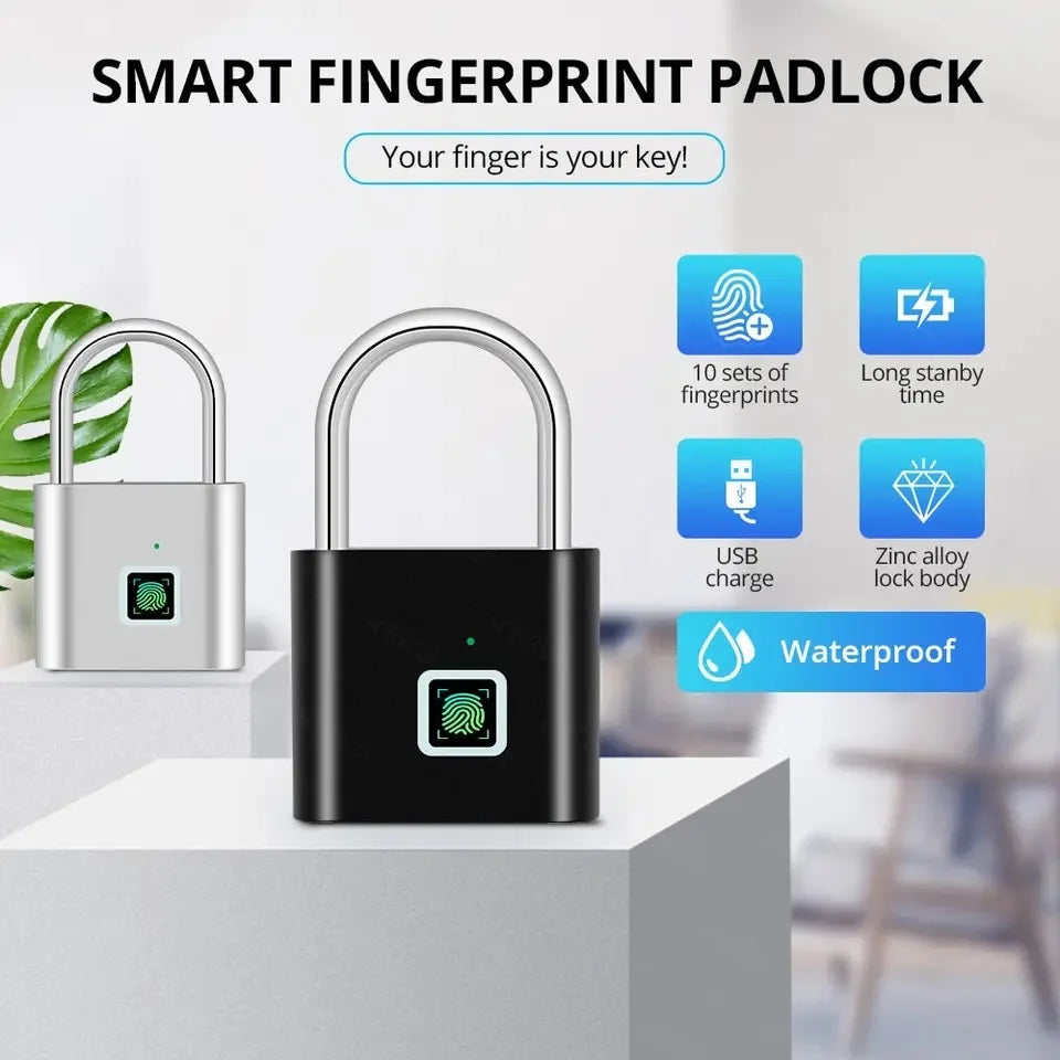 Smart Fingerprint Padlock USB Charging Waterproof - Craze Trends