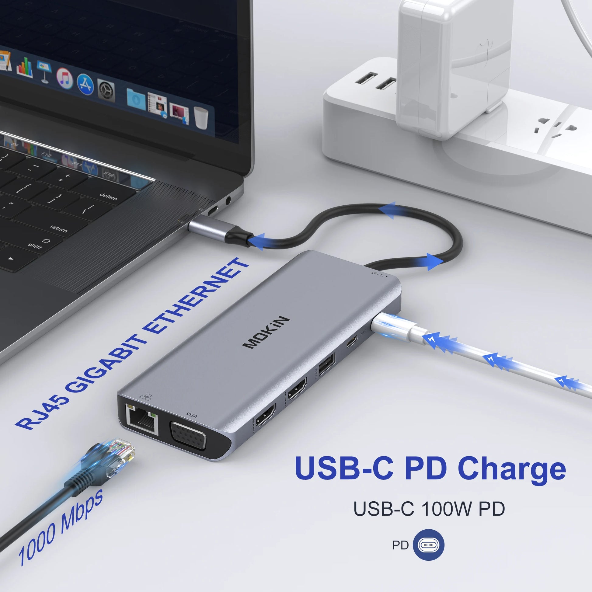 MOKiN USB-C Hub for MacBook, iPad, Thunderbolt - HDMI 4K, DP, 100W PD, SD/TF, RJ45 - Craze Trends