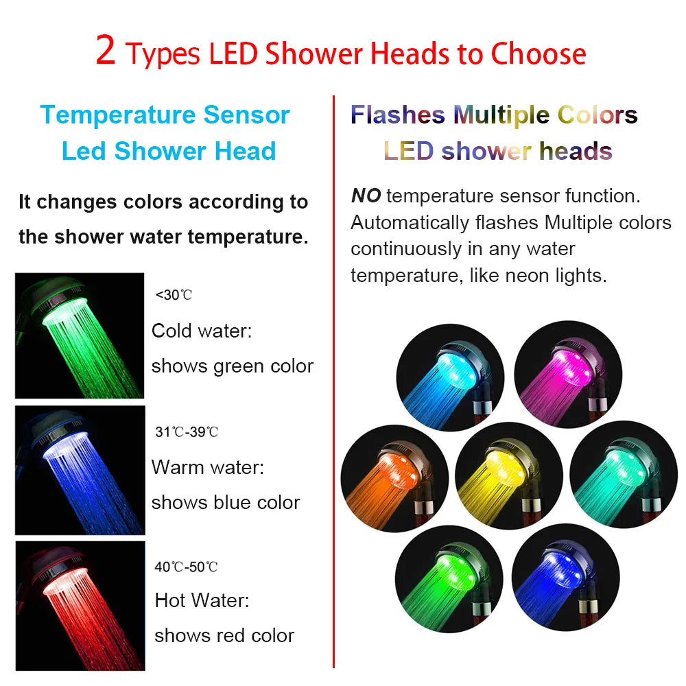 LED Shower Head 7 Colors Changes High Pressure Hand Showerhead - Craze Trends