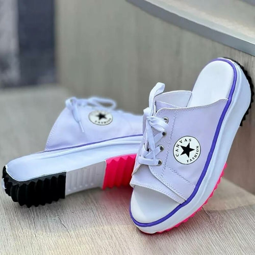 2022 Casual Canvas Thick-soled Lace-up Womens Sandals Slippers