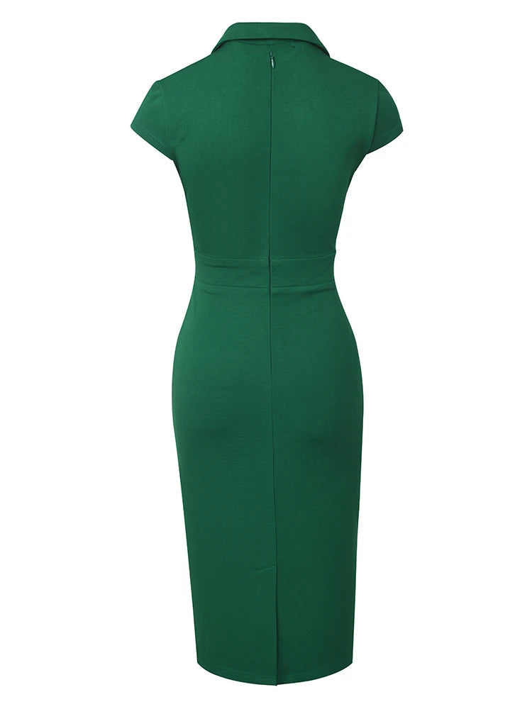 Button Formal Vintage Bodycon Dress