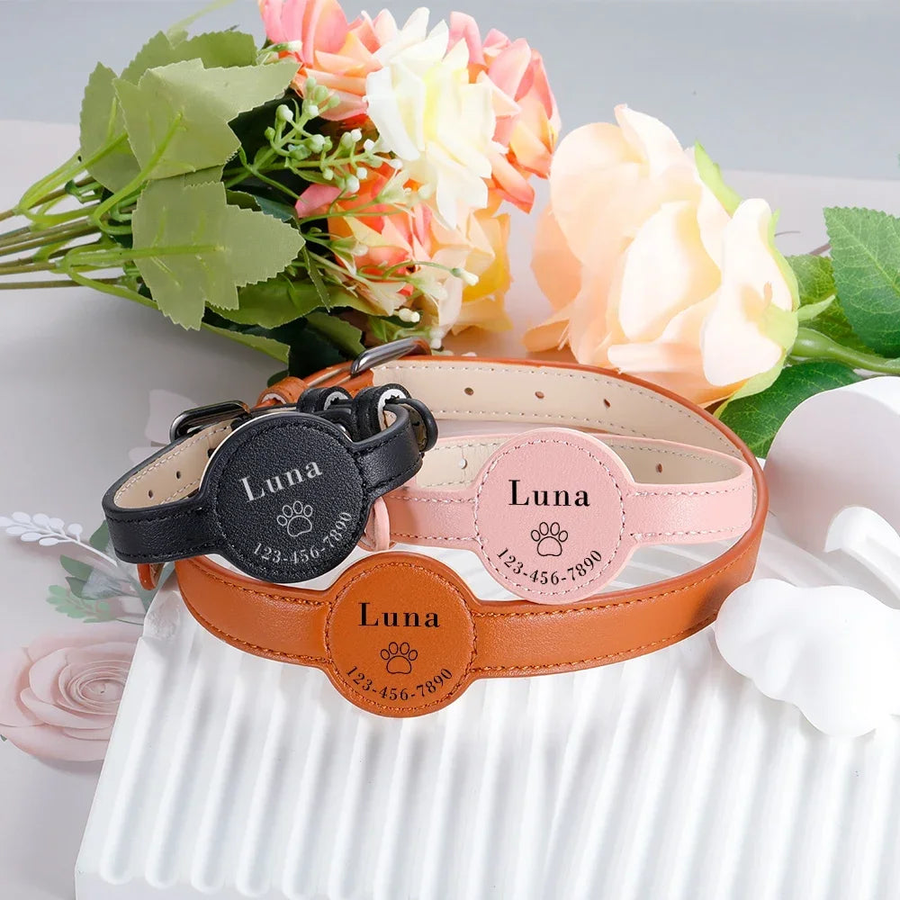 Personalized Leather Pet Collar with Anti-lost Airtag Case - Craze Trends