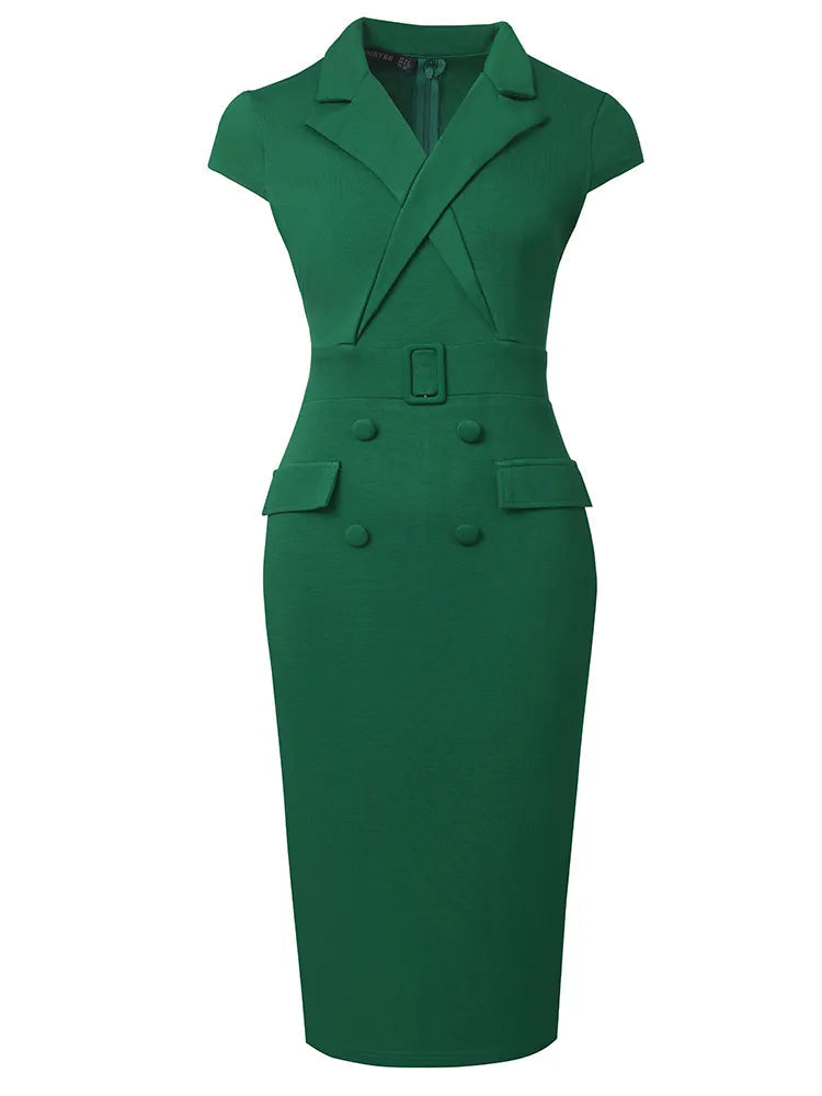 Button Formal Vintage Bodycon Dress