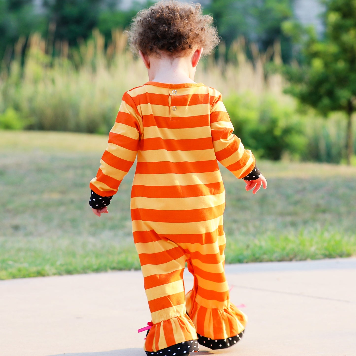 AnnLoren Baby Girls Halloween Sweet Black Cat Orange Cotton Romper - Craze Trends