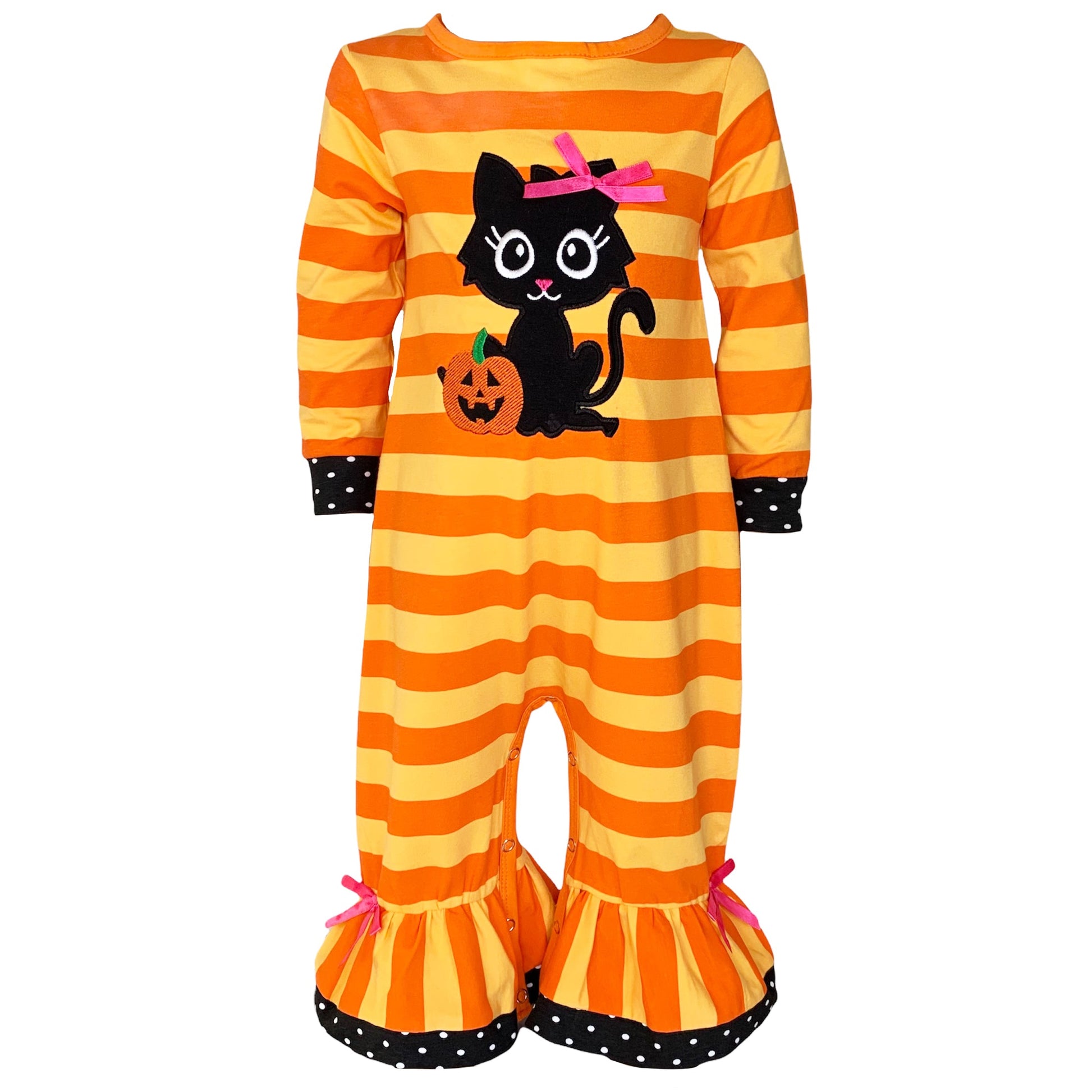 AnnLoren Baby Girls Halloween Sweet Black Cat Orange Cotton Romper - Craze Trends