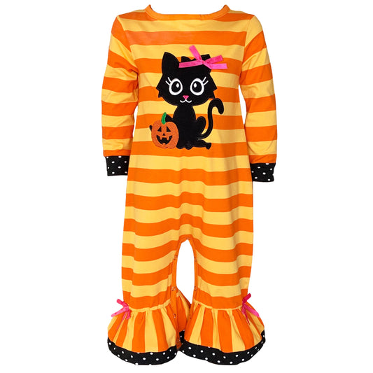 AnnLoren Baby Girls Halloween Sweet Black Cat Orange Cotton Romper - Craze Trends