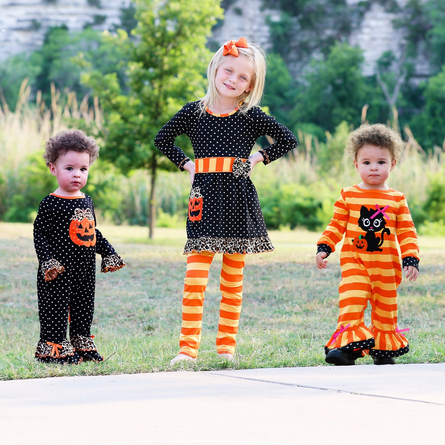 AnnLoren Baby Girls Halloween Sweet Black Cat Orange Cotton Romper - Craze Trends