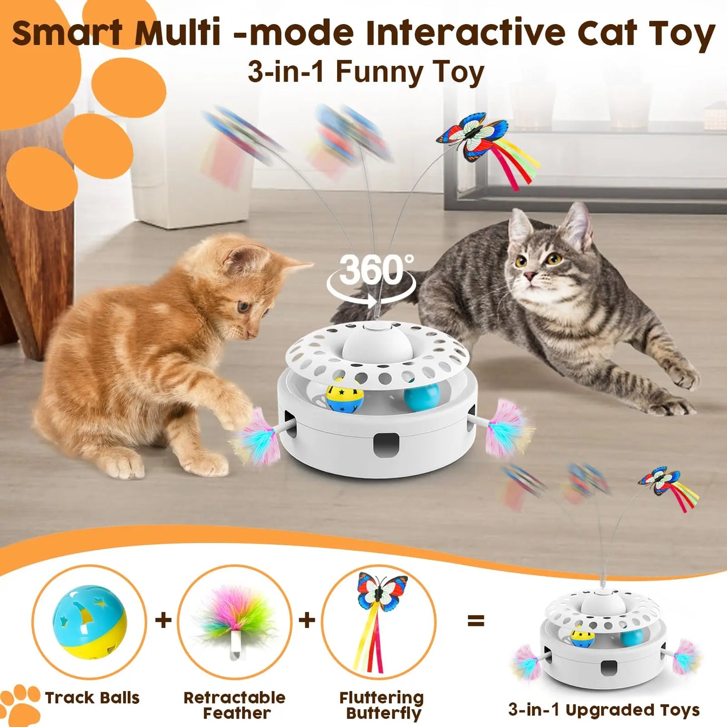 Interactive 3-in-1 Cat Toy with Butterfly, Feather & Ball Track - Craze Trends