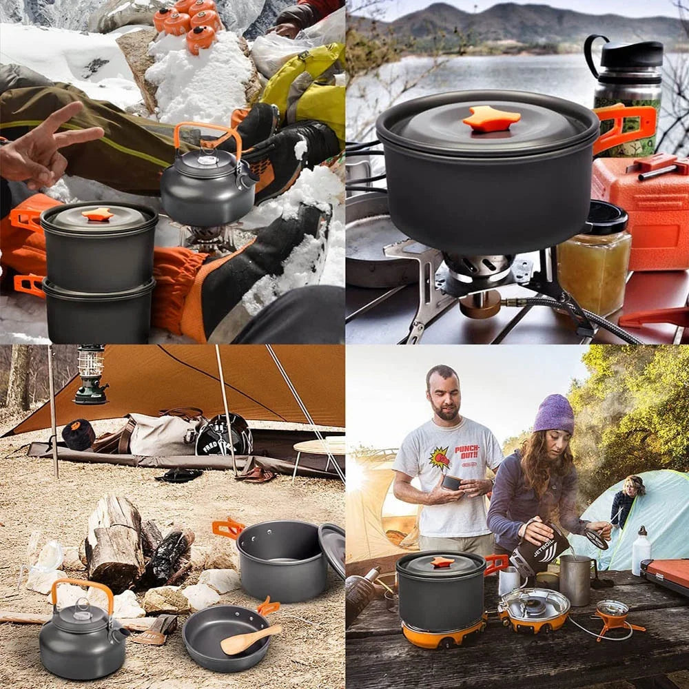 Camping Cooking Set Outdoor Aluminum Lightweight Equipment Camping Cookware Kit For Traveling Trekking Hiking Supplies - Craze Trends