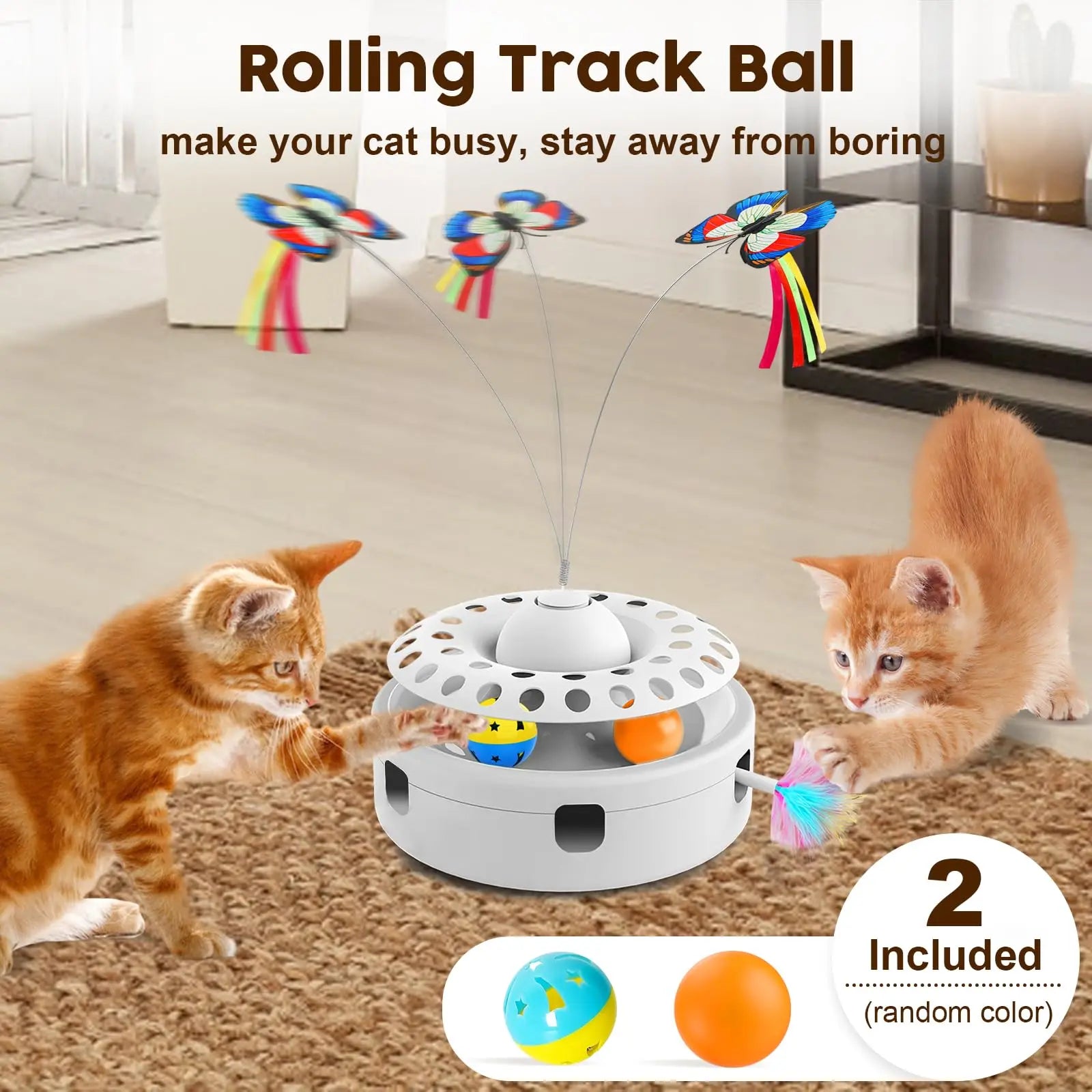 Interactive 3-in-1 Cat Toy with Butterfly, Feather & Ball Track - Craze Trends