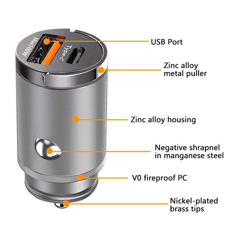 100W Mini Fast USB Car Charger