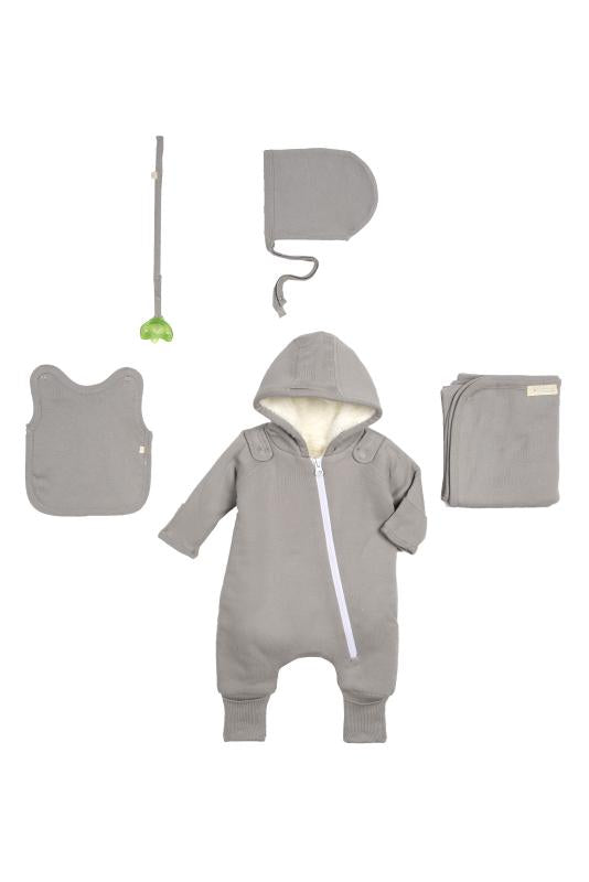 Smart Cuddly Jumpsuit + Bib - Gray - Craze Trends