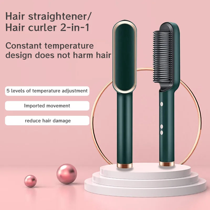 2-In-1 Hair Straightening Brush & Curling Iron - Craze Trends