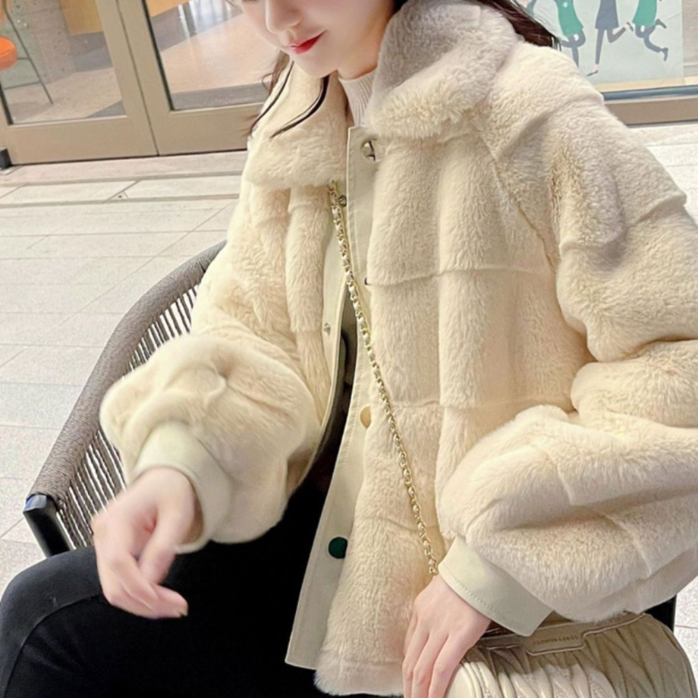 Womens Faux Fur Jacket With Vegan Leather Trimmed Cuffs - Craze Trends