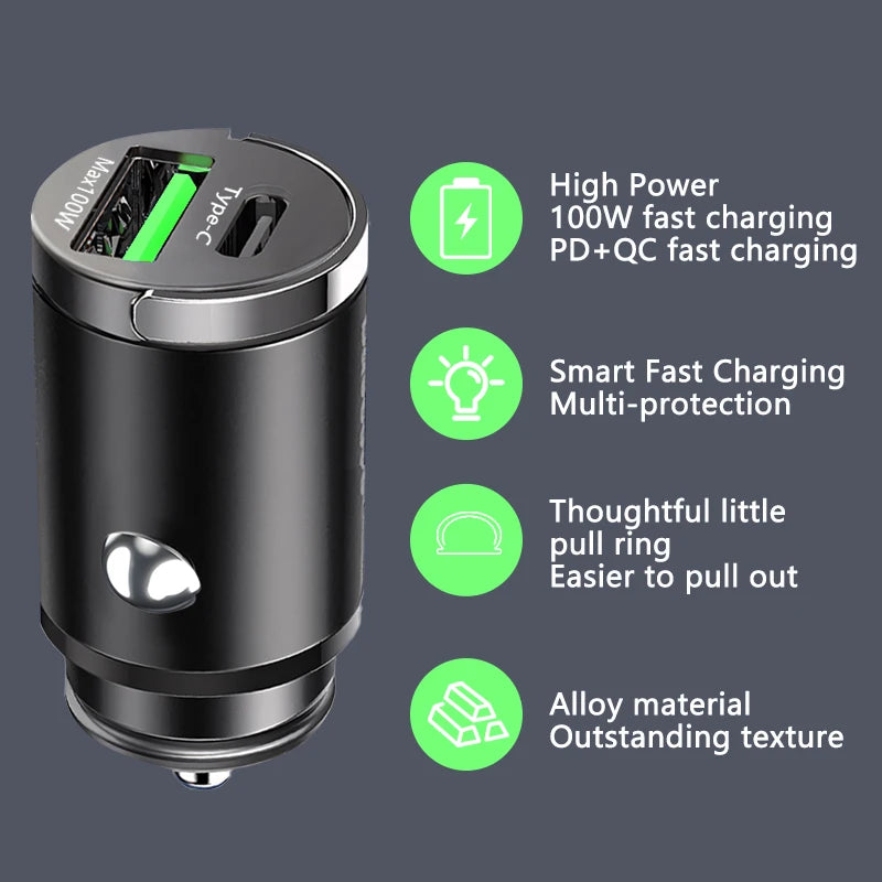 100W Mini Fast USB Car Charger