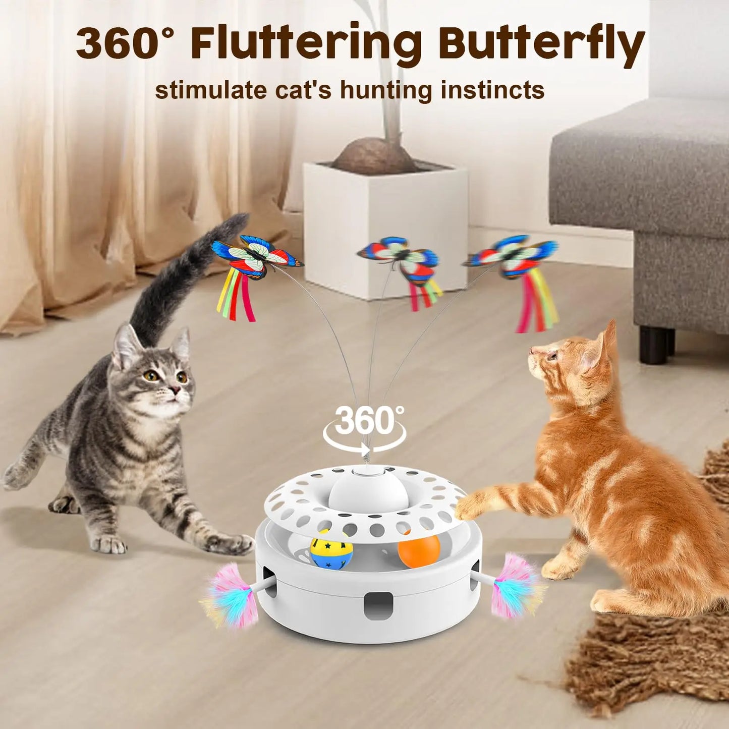 Interactive 3-in-1 Cat Toy with Butterfly, Feather & Ball Track - Craze Trends