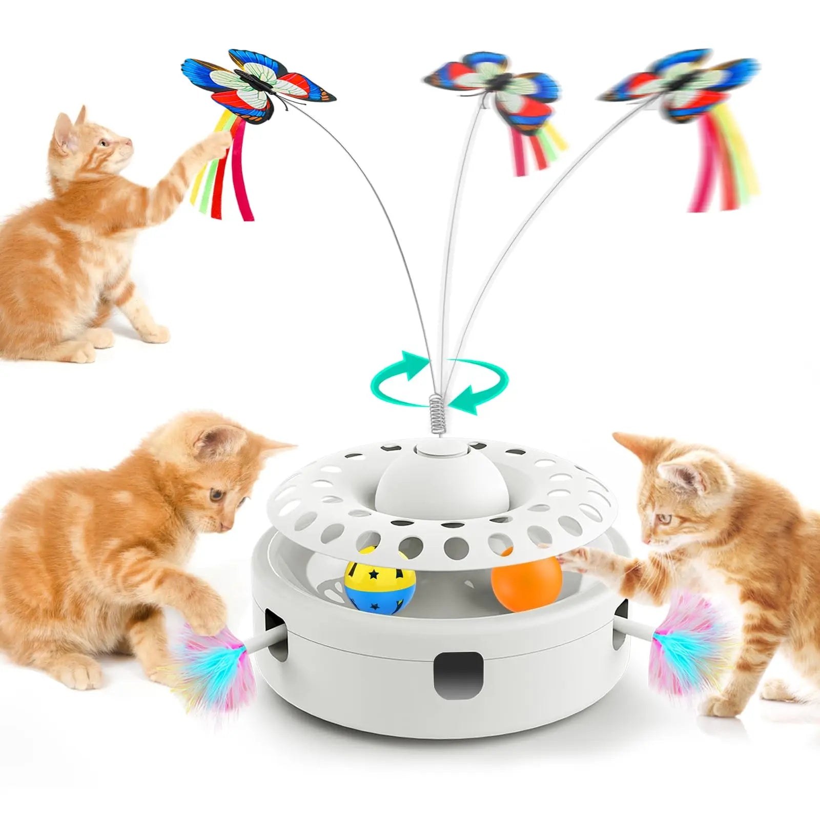 Interactive 3-in-1 Cat Toy with Butterfly, Feather & Ball Track - Craze Trends