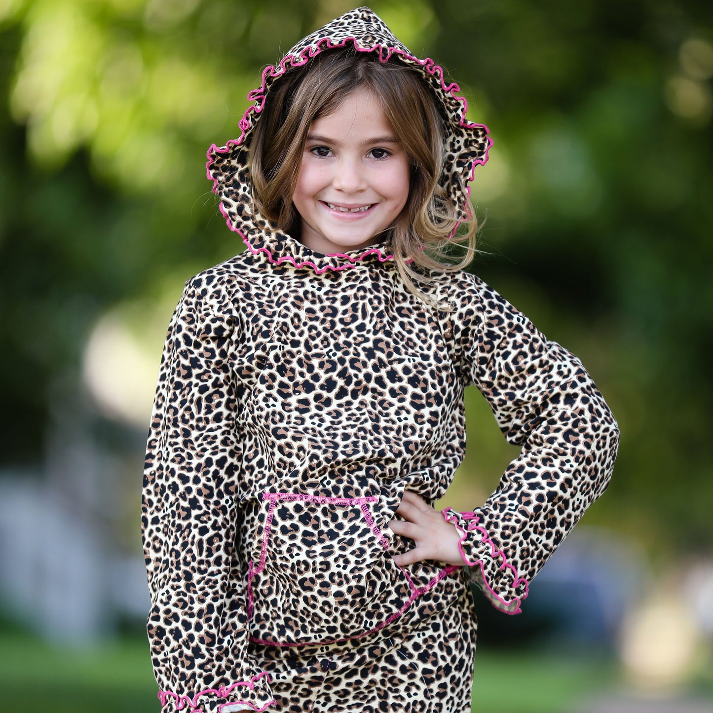 AnnLoren Girls Leopard Ruffle Hoodie 2 Pc Fashion Track Suit - Craze Trends