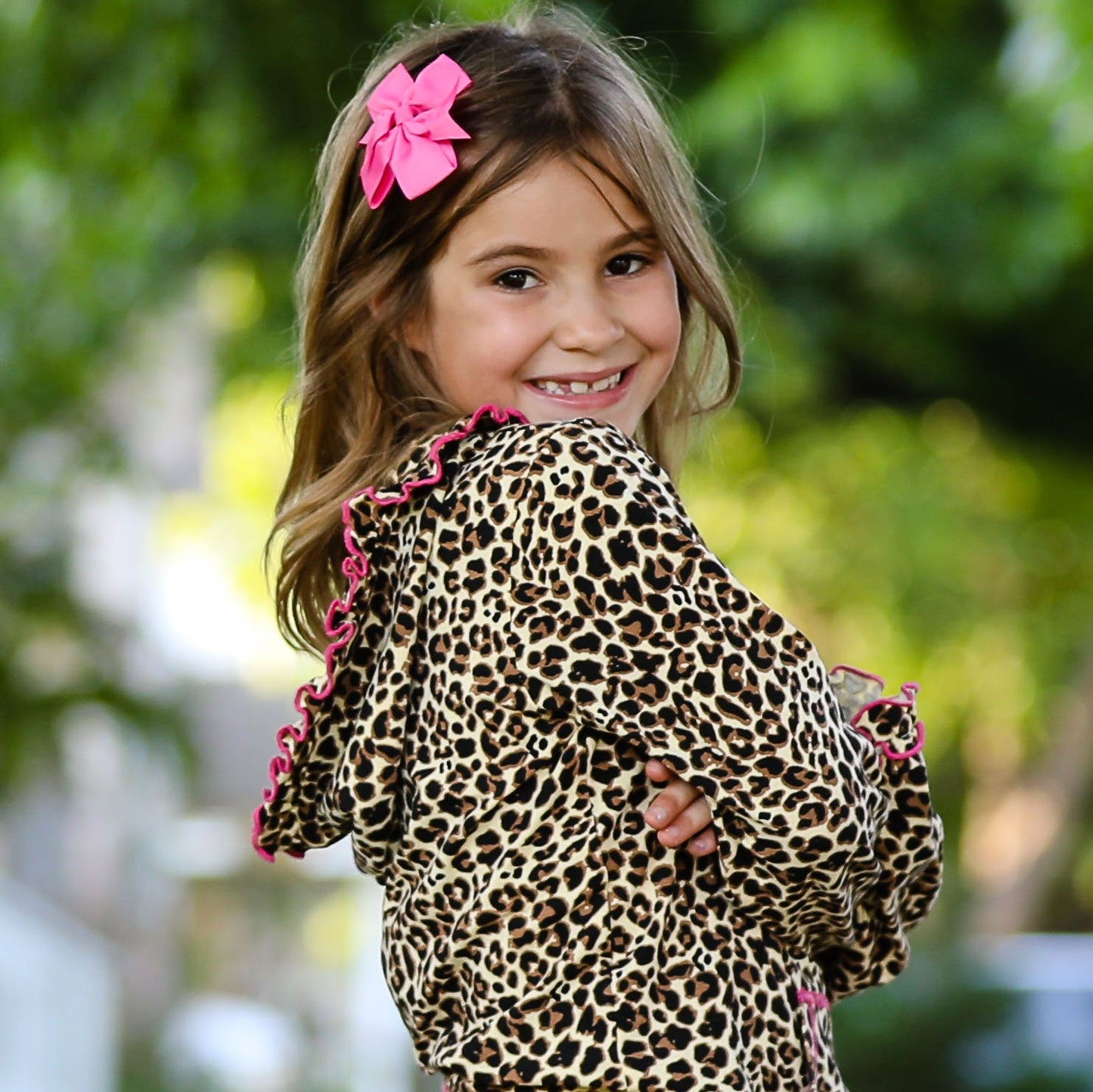 AnnLoren Girls Leopard Ruffle Hoodie 2 Pc Fashion Track Suit - Craze Trends