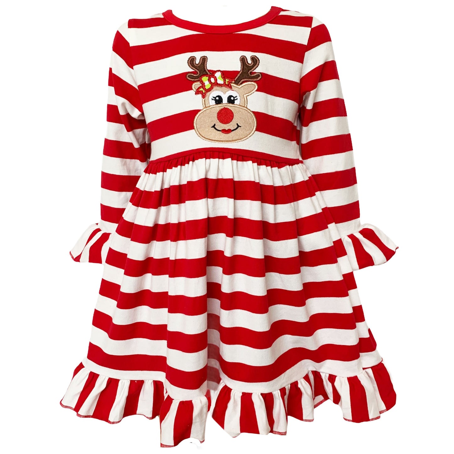 AnnLoren Girls Boutique Red Stripe Christmas Rudolf the Reindeer Swing - Craze Trends