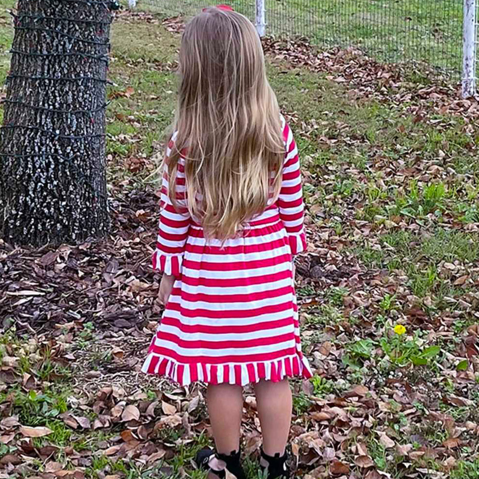 AnnLoren Girls Boutique Red Stripe Christmas Rudolf the Reindeer Swing - Craze Trends