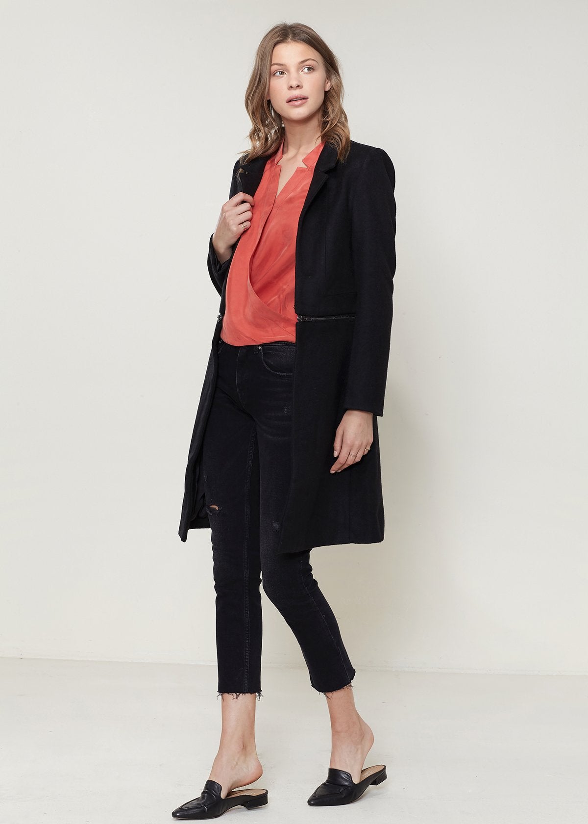 Women's Wool-blended Open Front Jacket In Black - Craze Trends